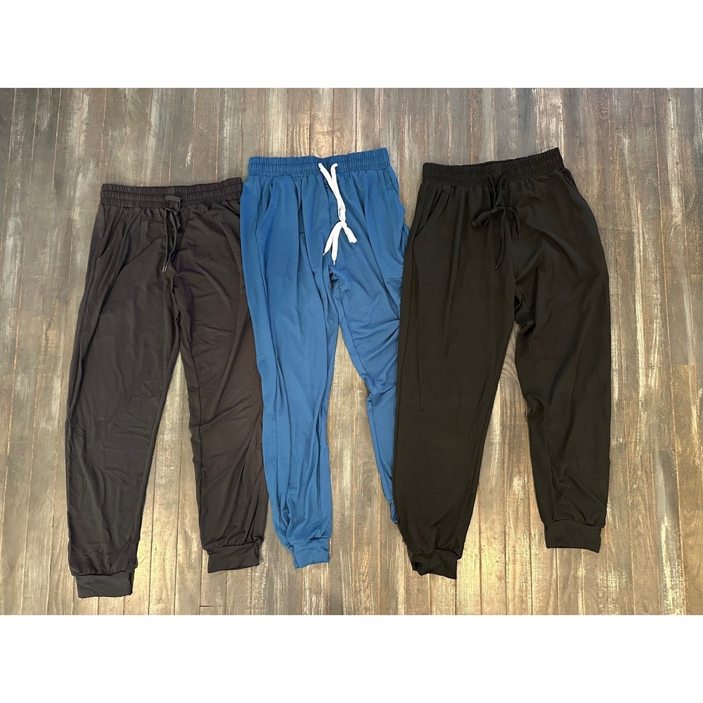 Real Essentials 3 Pack Womens Joggers Elastic Waist Drawstring Pockets